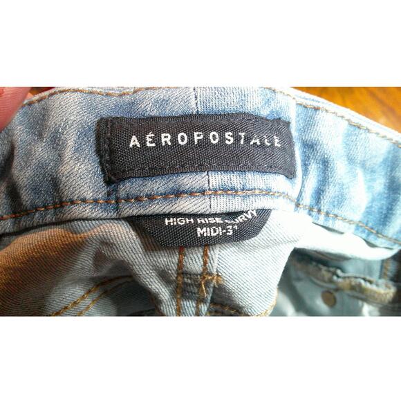Aeropostale Jean Shorts High Rise Curvy Midi 3" Distressed Juniors 4 - Picture 4 of 5